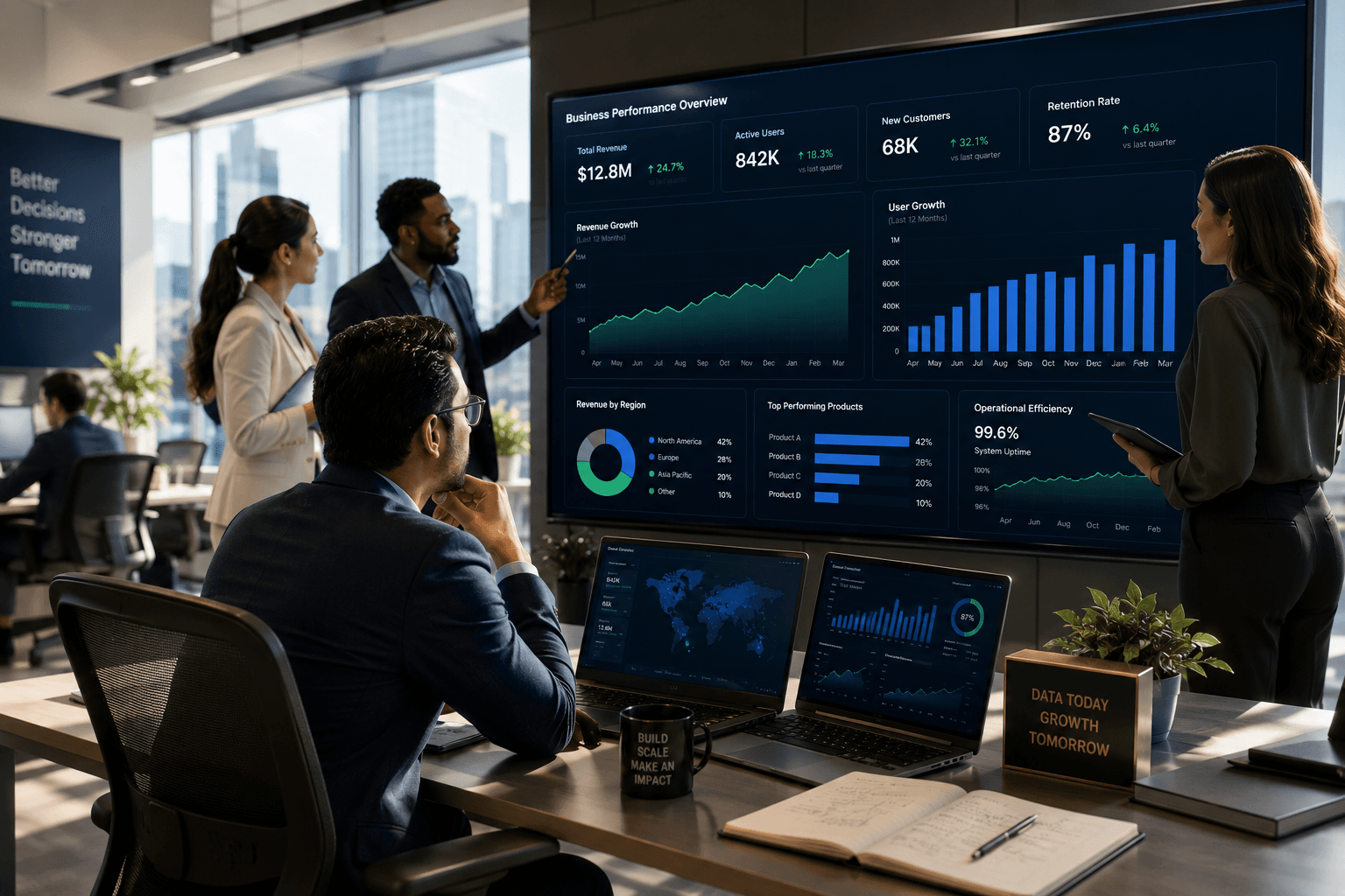 Operators reviewing live performance data
